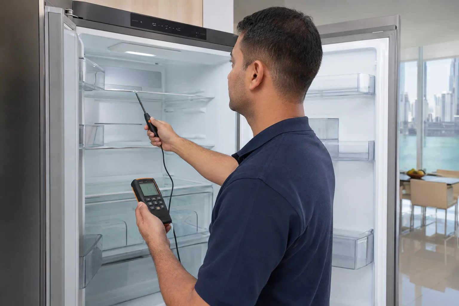 صيانة ثلاجة لا تبرد في أبوظبي وقياس تدفق الهواء